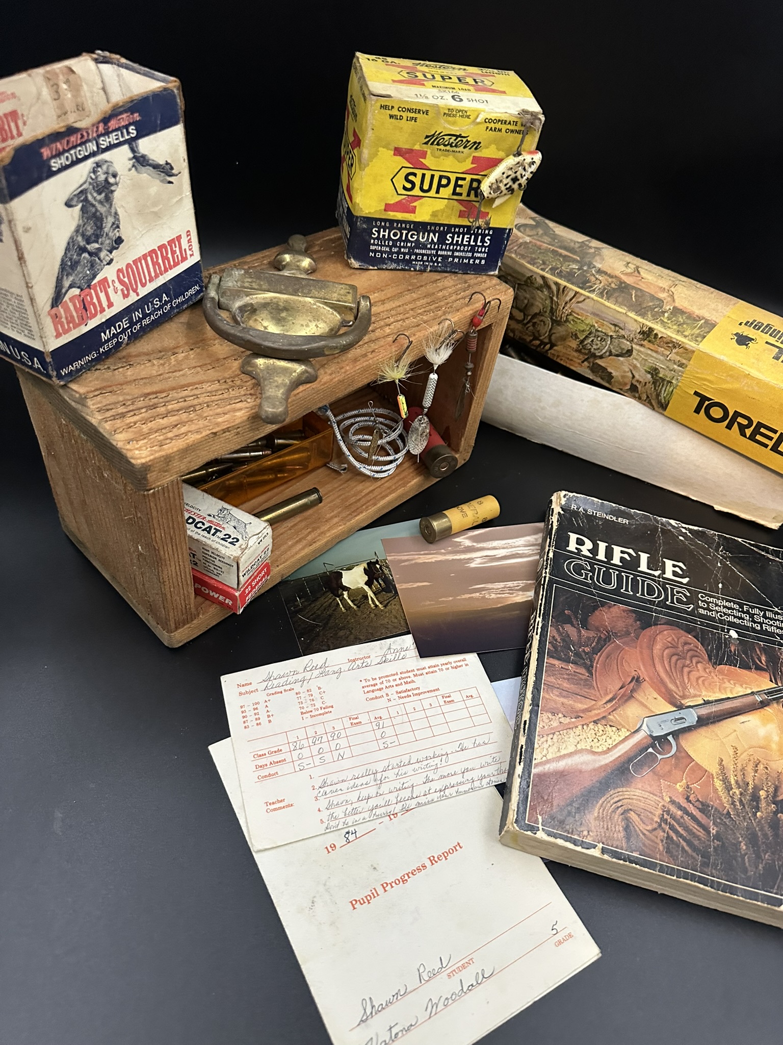 Handcrafted cedar keepsake box with artifacts